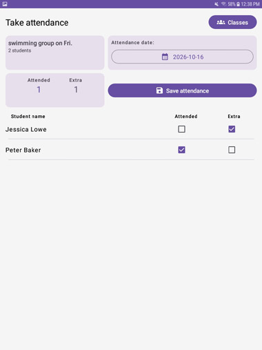 Take attendance screen