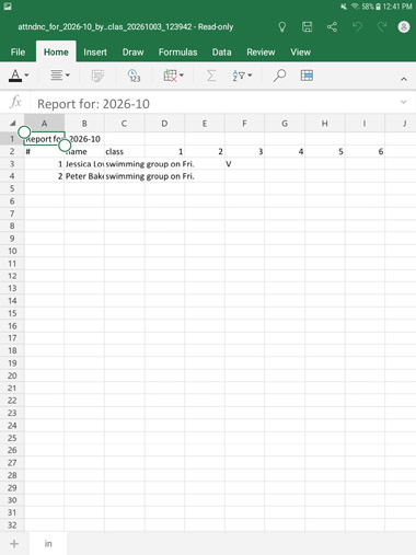 CSV export file view